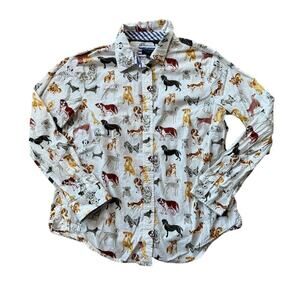 TALBOTS  size medium Petite, 100% Cotton; button up shirt/Blouse; Dog Pattern